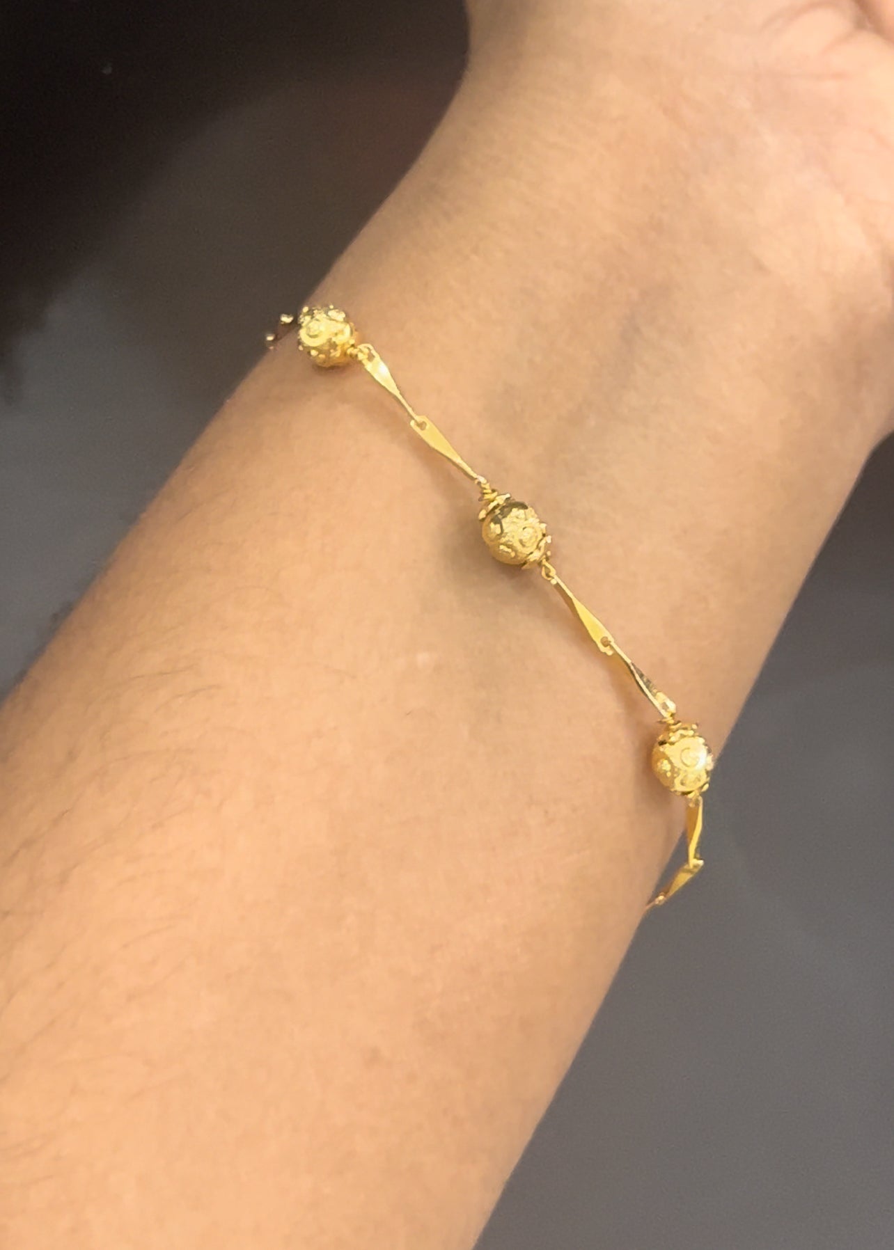 Gold Bracelet with Textured Beads