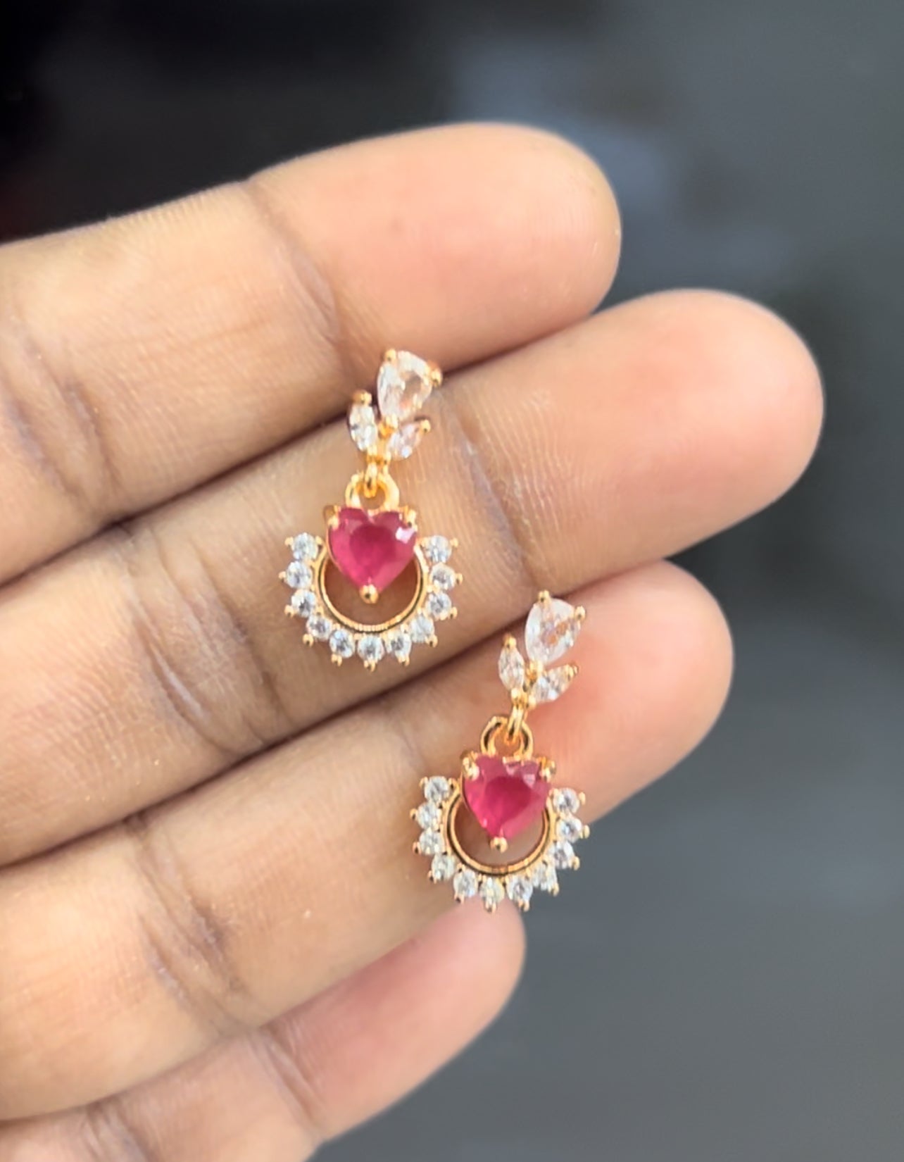 CZ studs with color hanging drops