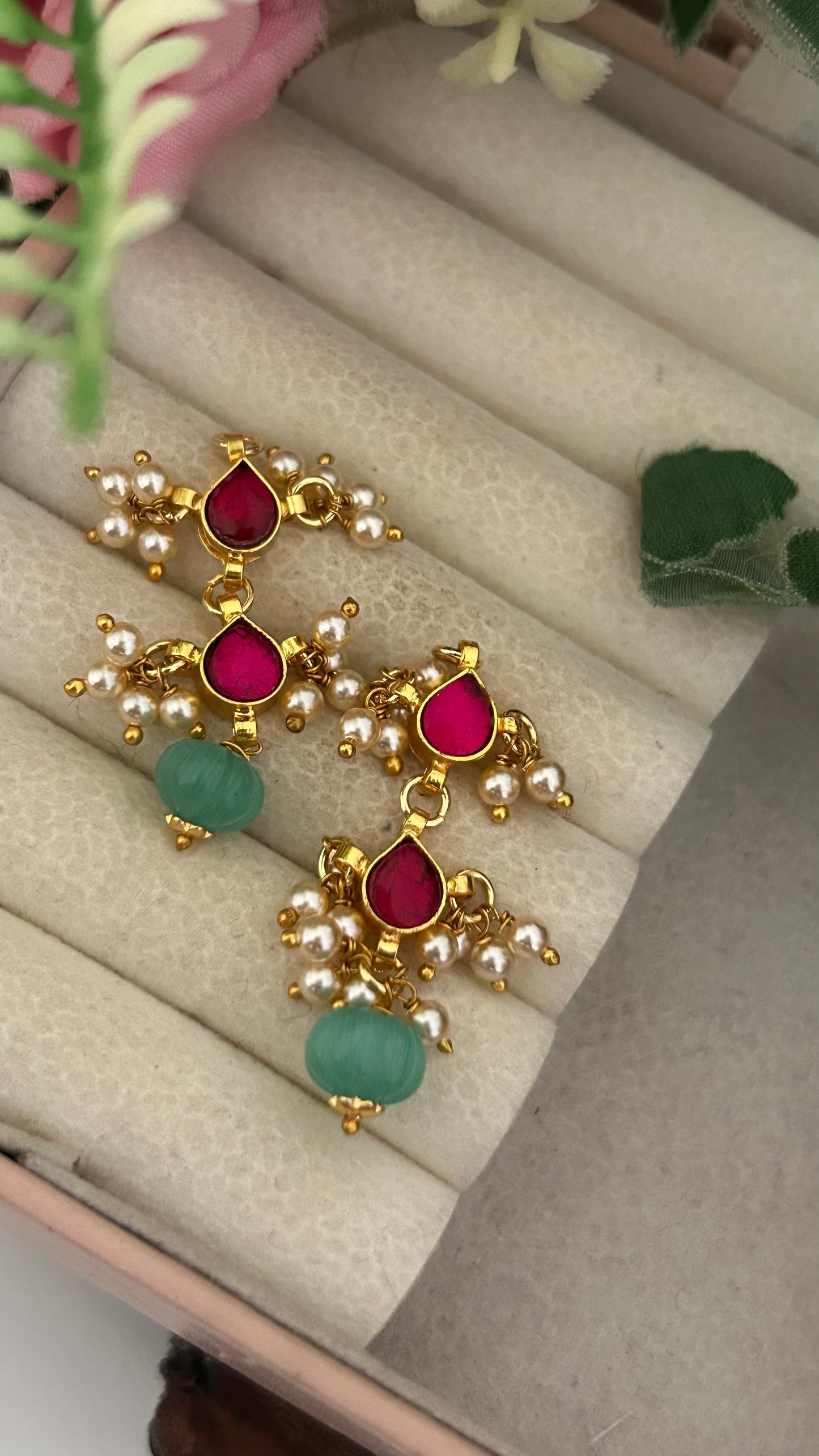 Polki Stud Earrings with Detachable Kundan Pearl Hanging | 2-in-1 Traditional Earrings