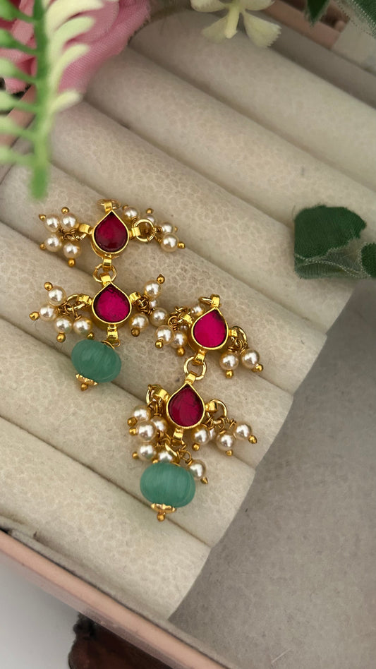 Polki Stud Earrings with Detachable Kundan Pearl Hanging | 2-in-1 Traditional Earrings