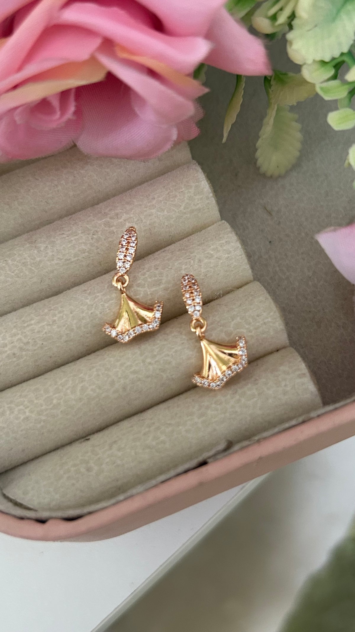Geometric Fan Shaped CZ Earrings