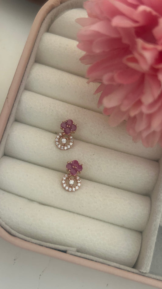 CZ pink color flower stud