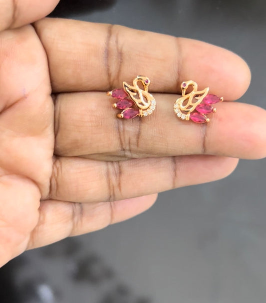 CZ Swan model Pink stone earrings