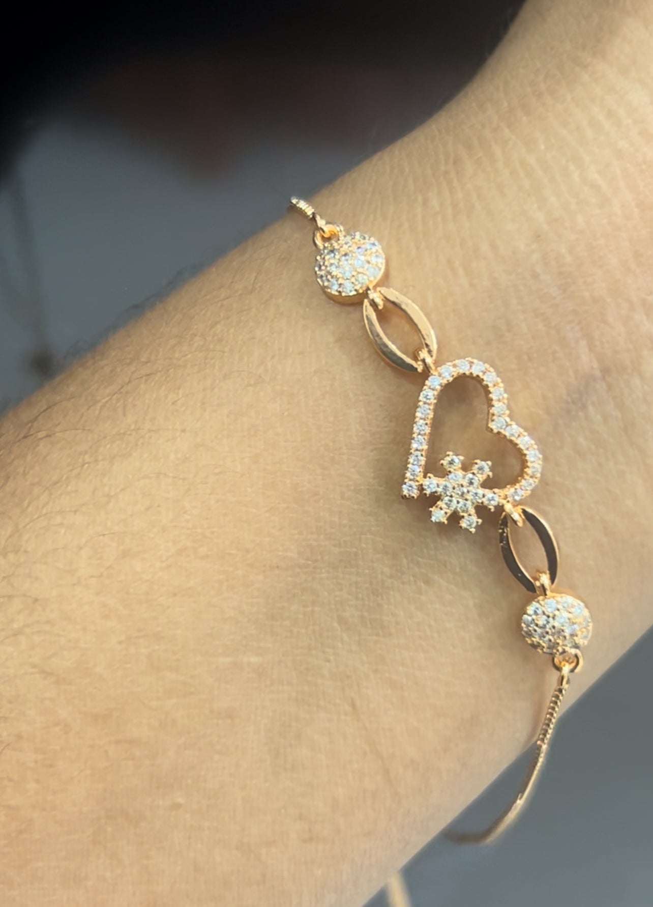 CZ heart shape adjustable bracelet