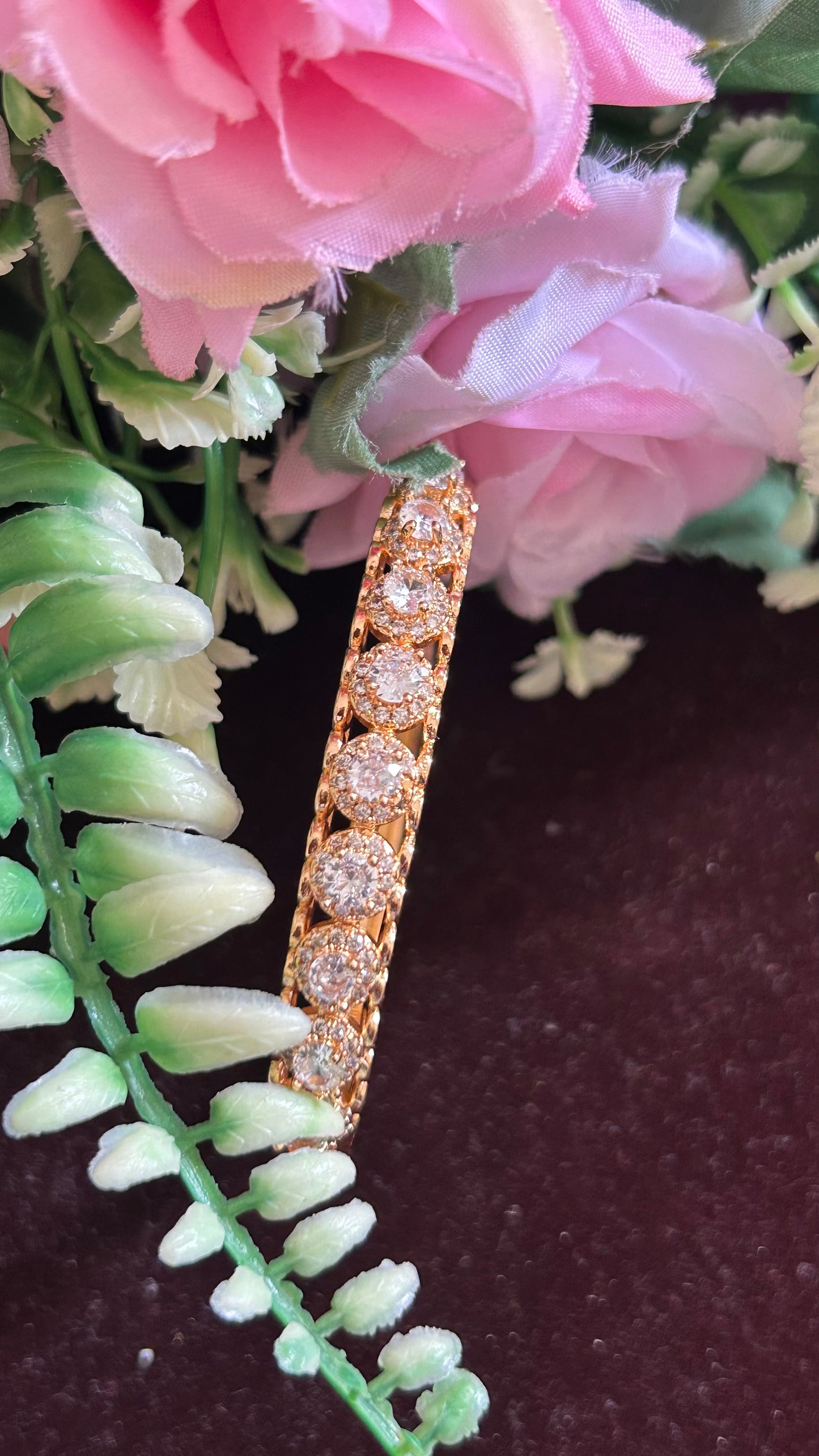 Stylish Rose Gold Finish CZ Openable Kada for Women