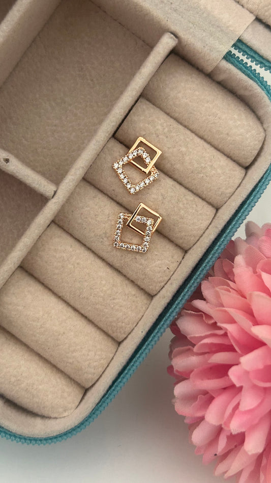 CZ Square shape white stones stud