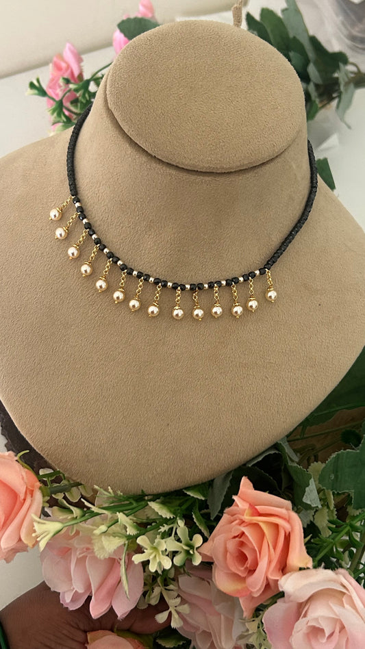 Premium Black Diamond Mangalsutra Necklace with Swarovski Pearls | 15-Inch Adjustable Neck Hug Design