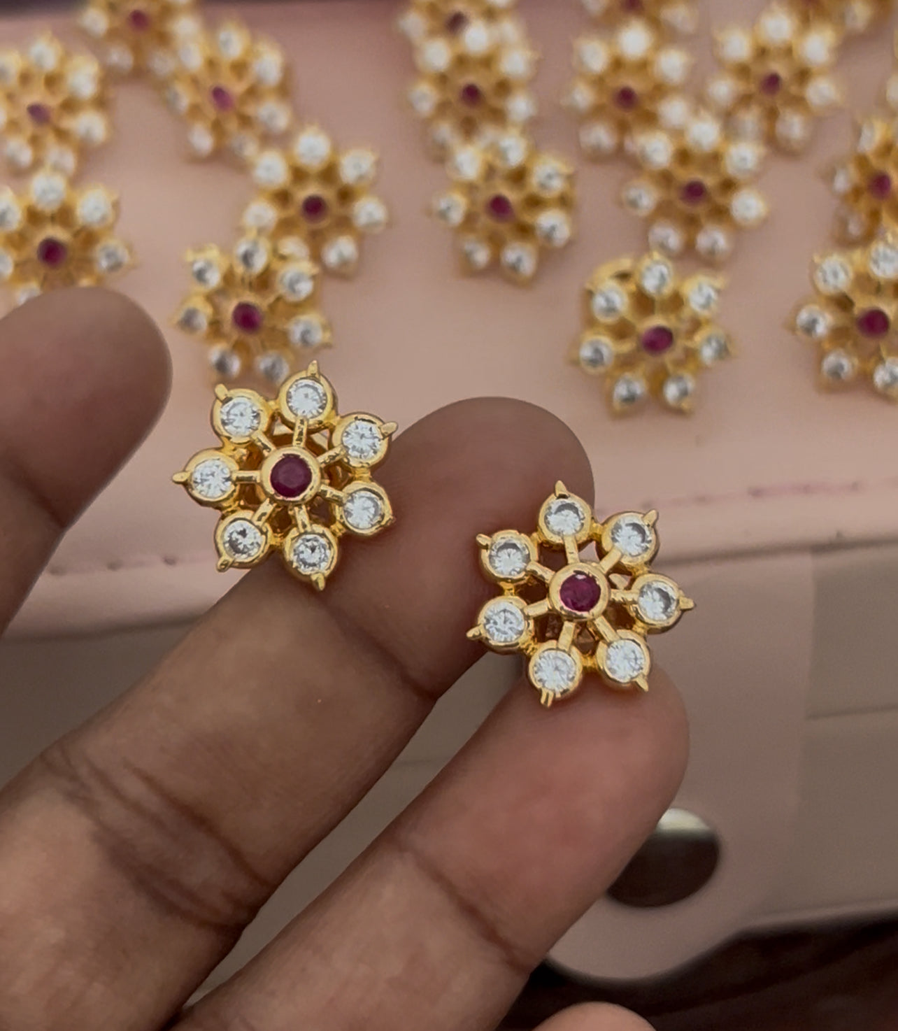 Traditional Panchaloham with Gold Finish Stud Earrings – Floral Sparkle Design ( big size only)