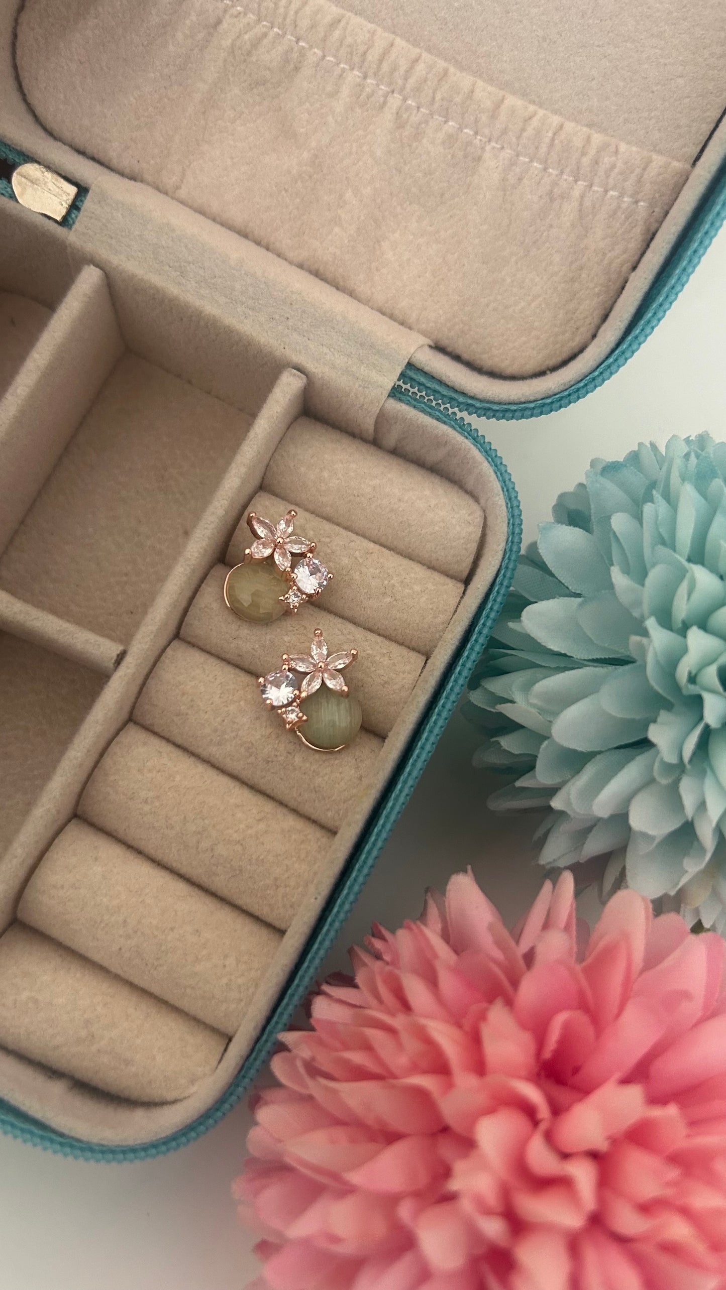 CZ flower stud in light green colour