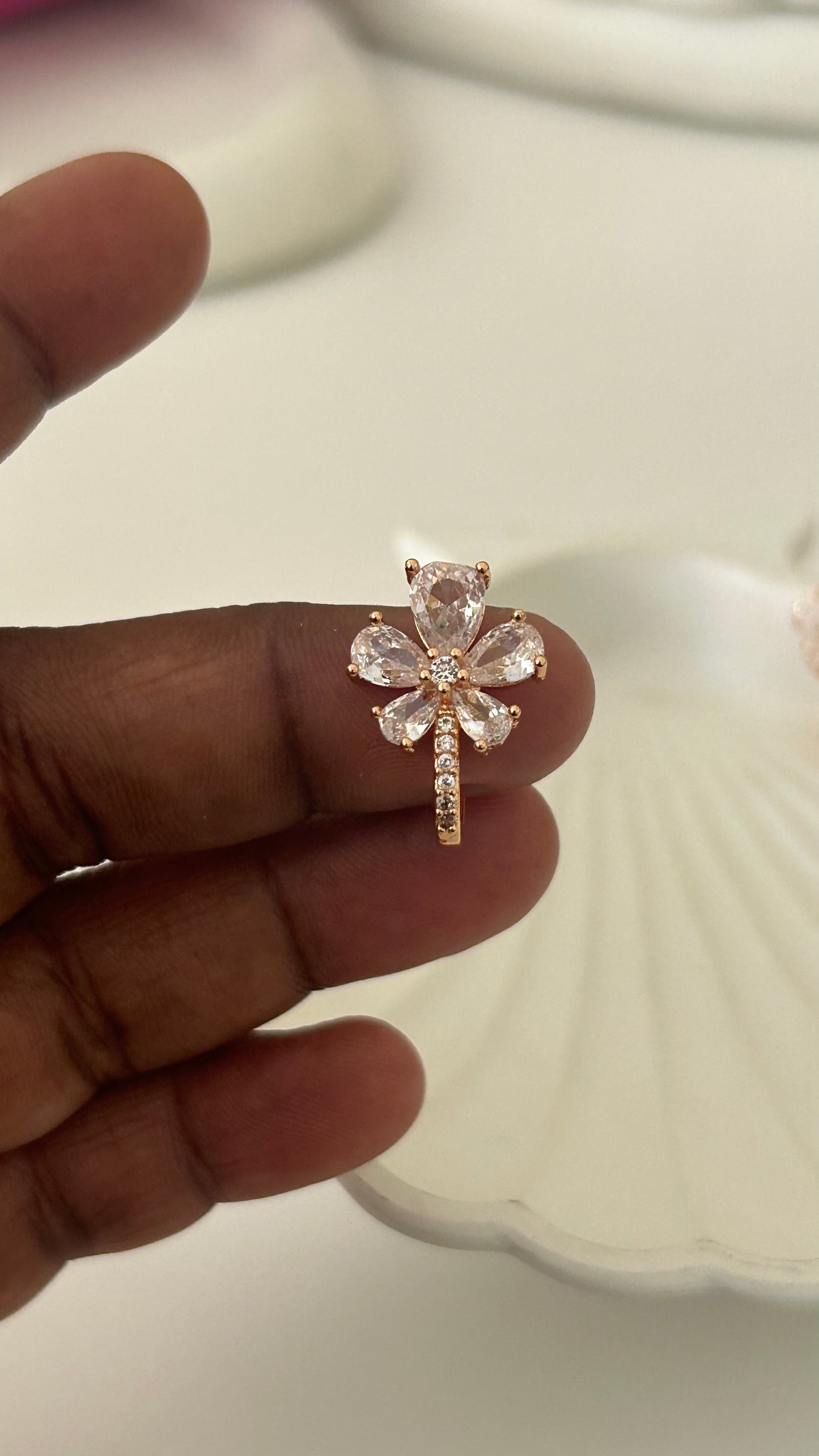 CZ flower stud with hook type