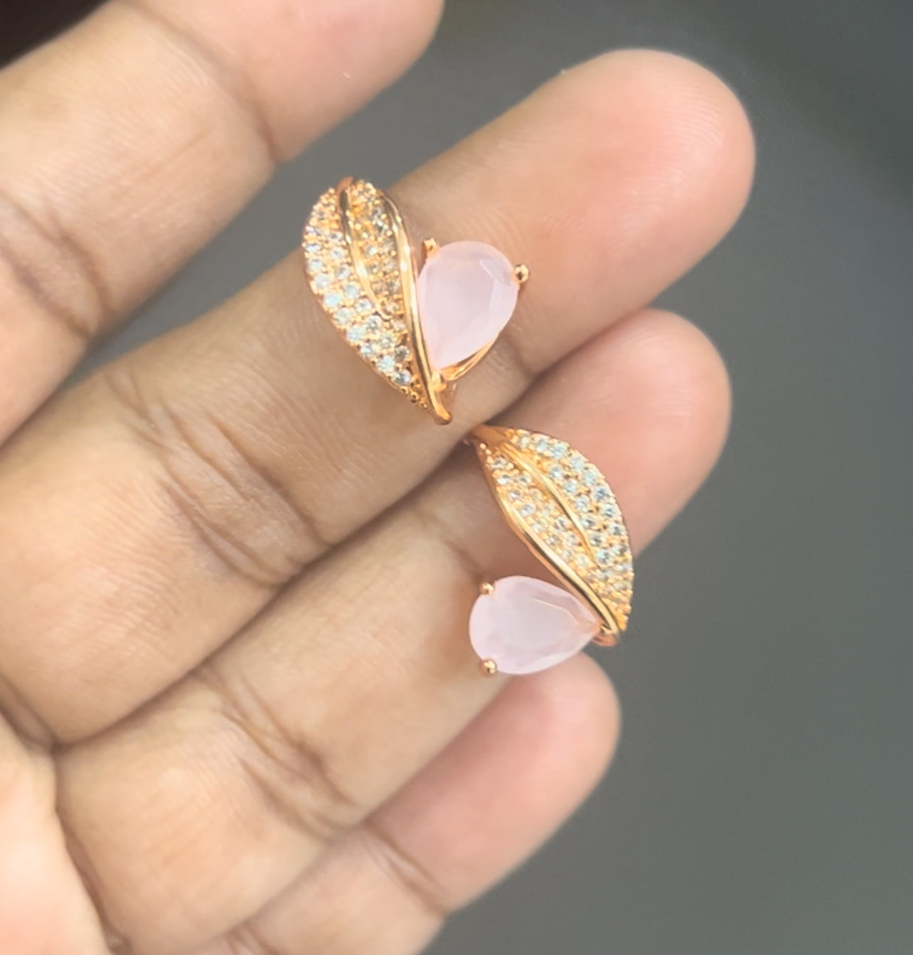 CZ cuff type ear stud in peach