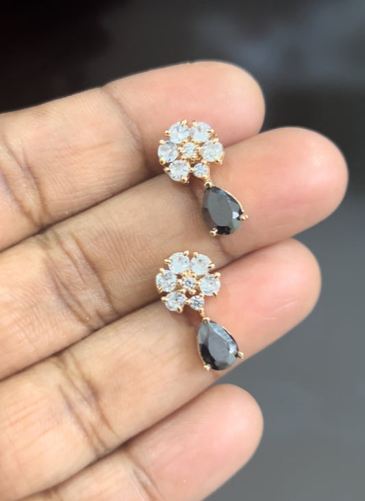 CZ black color flower stud