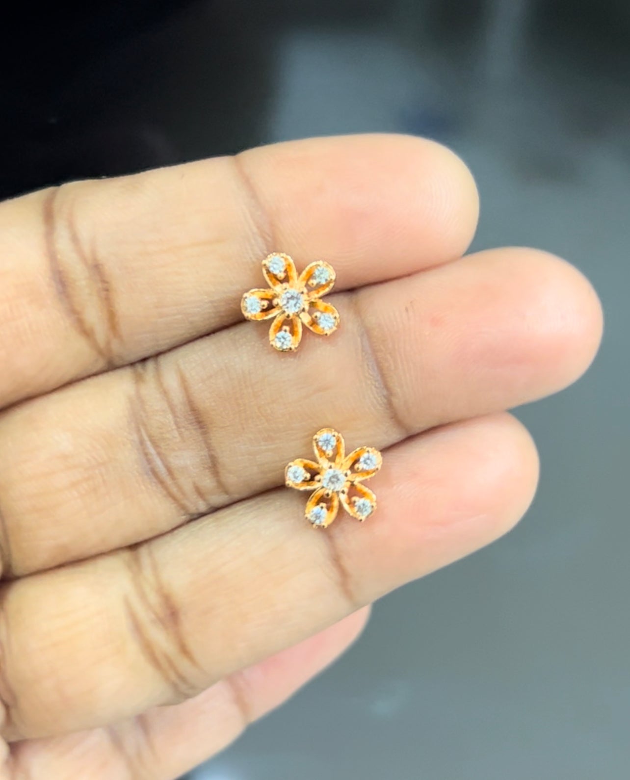 CZ cute little 5 petal flower stud