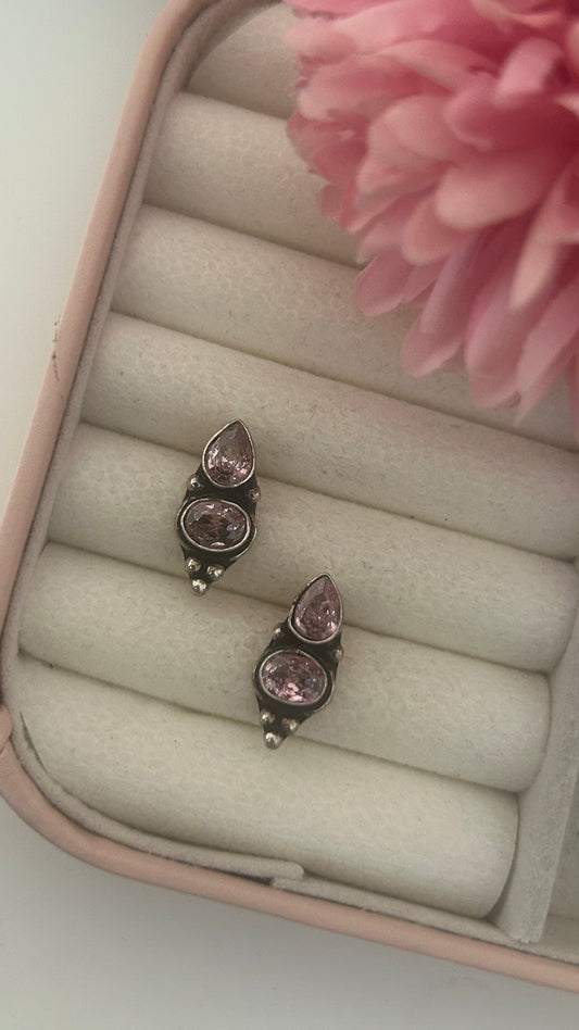Elegant Teardrop & Oval Gemstone Studs – Vintage-Inspired Designer Earrings ll in colours