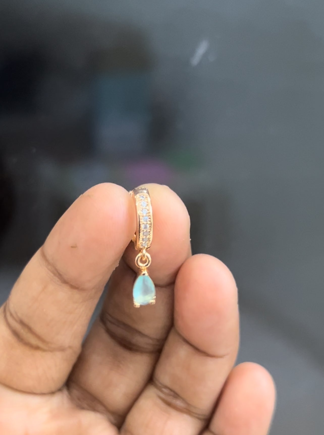 CZ single line Bali with sea blue colour stone hanging