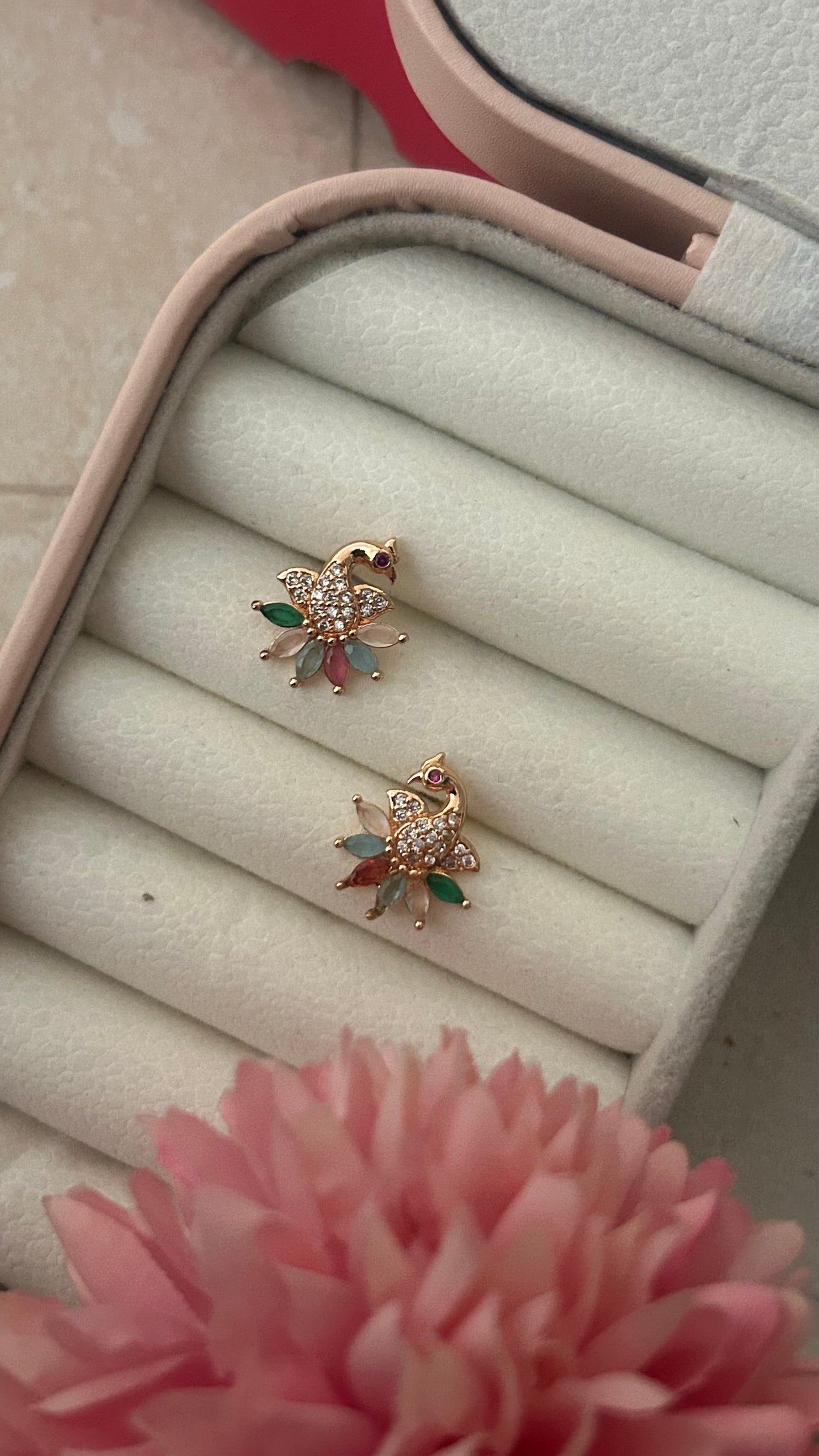 CZ MULTICOLOURED PEACOCK STUDS
