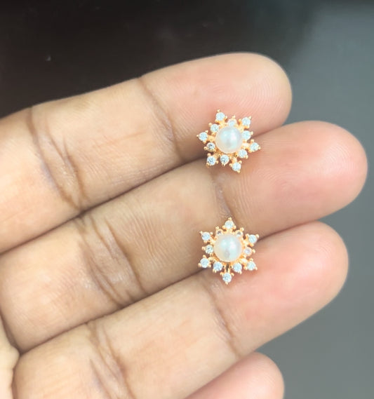 CZ flower stud with pearl