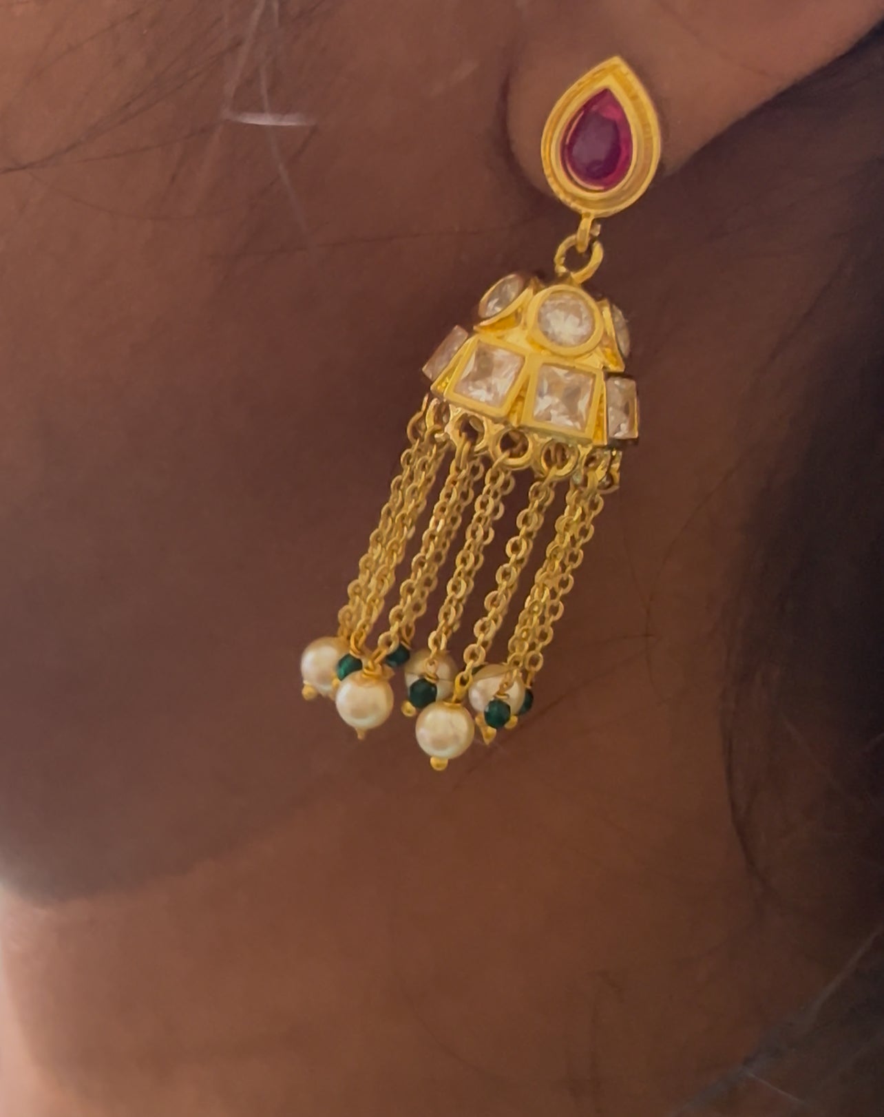 Ruby Drop Polki Jhumka Earrings”