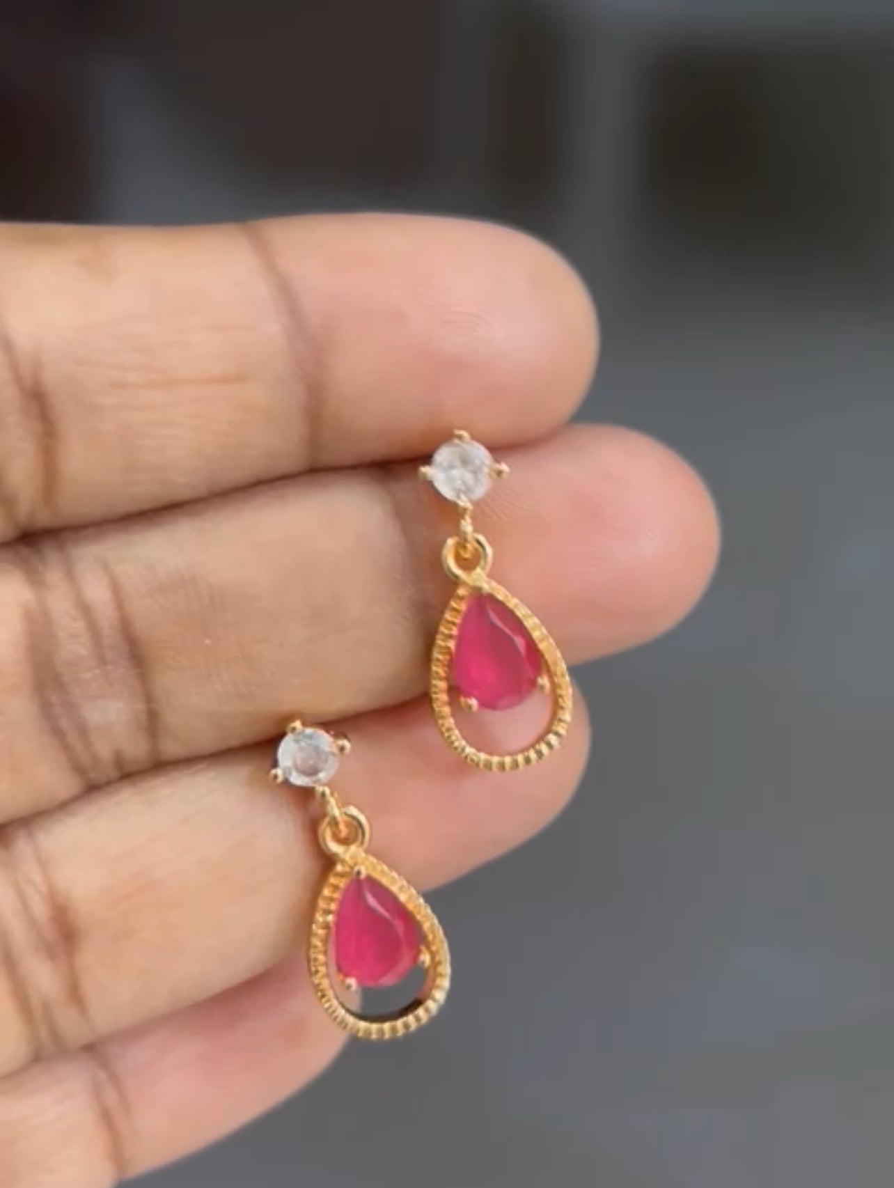 CZ single stone hanging earrings in colours