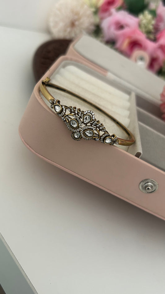Antique Gold Finish Bangle with CZ Stones – Bridal Kundan Style Kada ll openable (up to 26 )