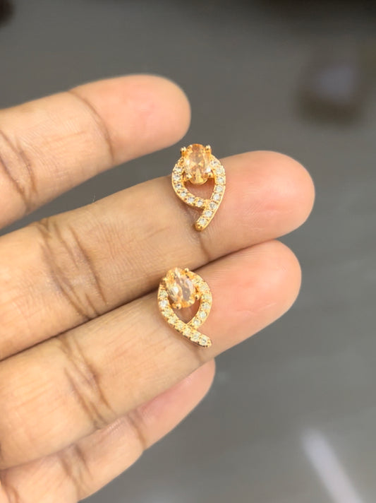 CZ gold colour oval stud