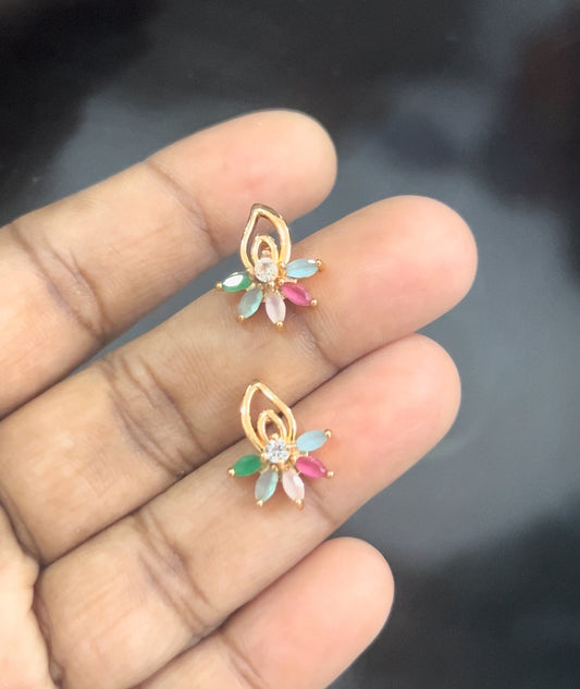 CZ multicolour flower stud with petals