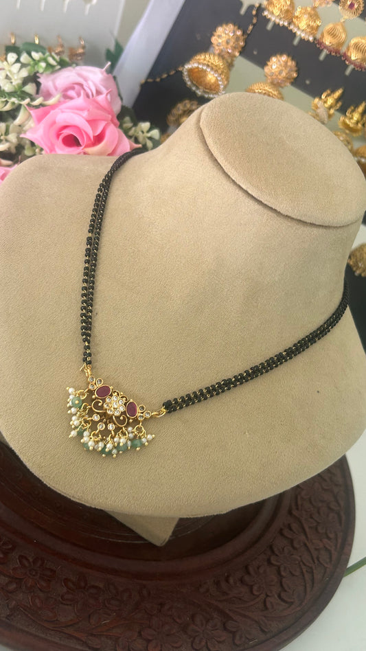 2 line blackbeads with red flower pendent in 16 to 17 inches