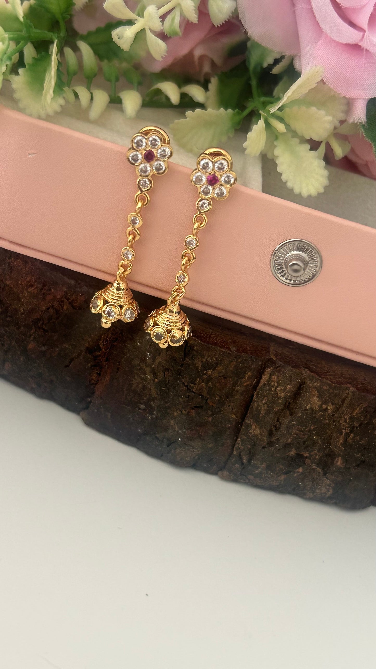 Handcrafted Panchaloham Dangler Earrings with Floral Stones – Ethnic Jewelry Collection