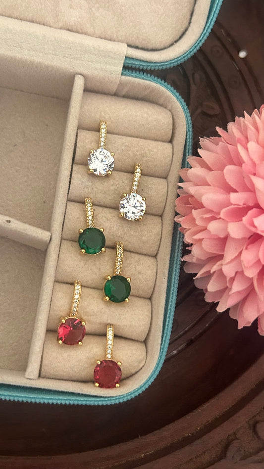 Cz hanging drop stud in colours