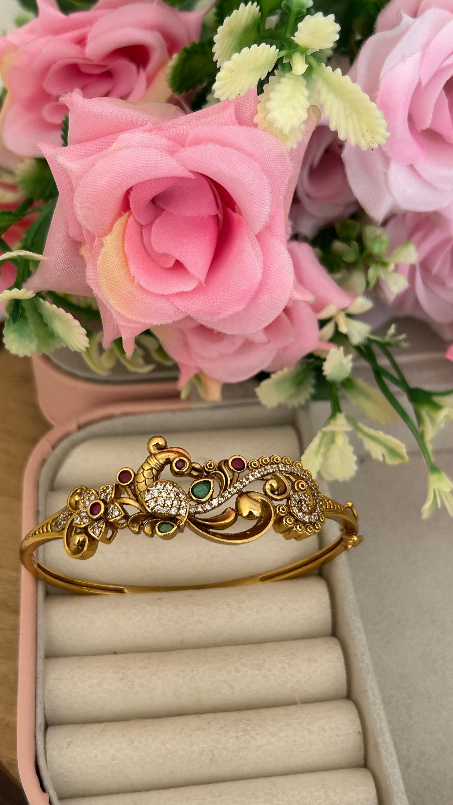Royal Peacock Stone-Studded Gold Finish Kada Bangle