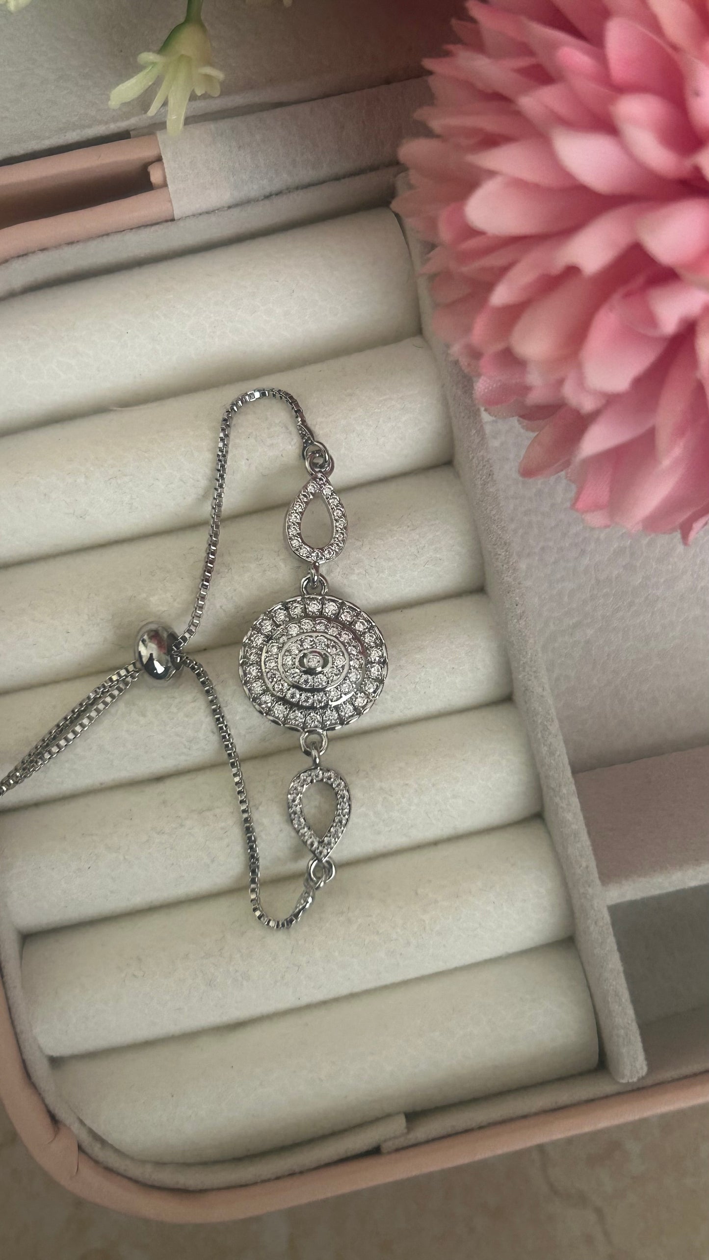 CZ Oval and Round shape white stones bracelet