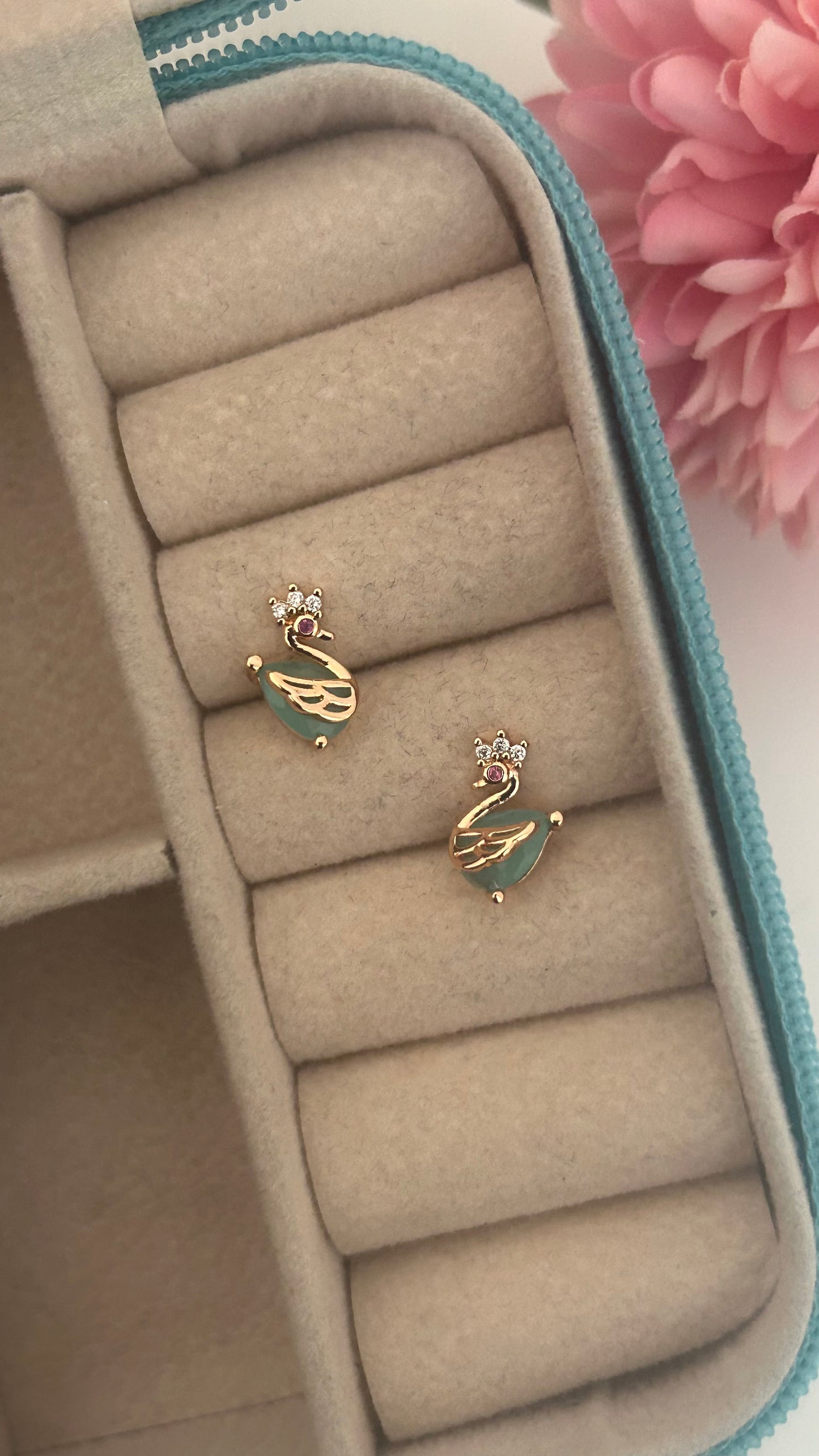 CZ light green color swan stud