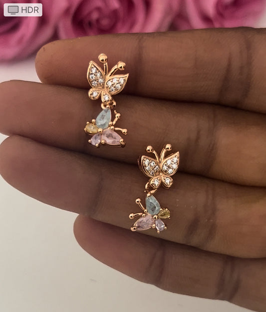 CZ butterfly stud with butterfly hanging