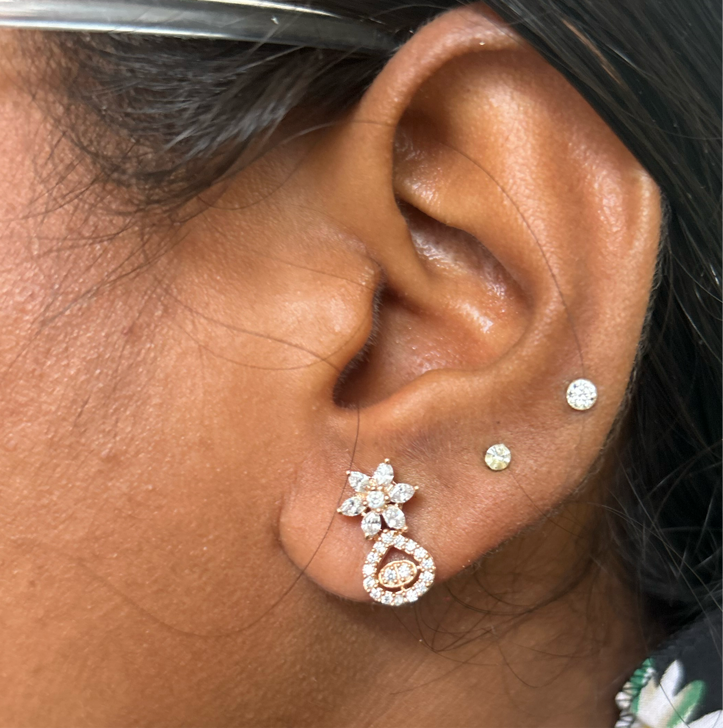 CZ flower earring with full white stones