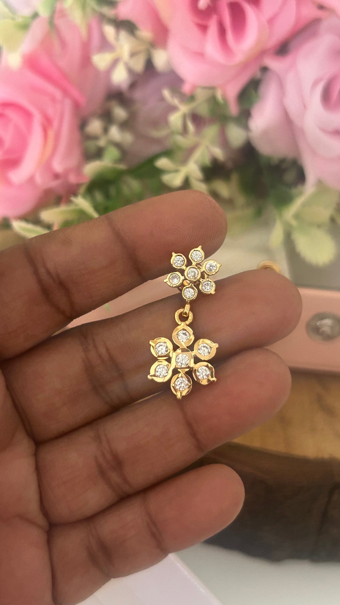 Elegant Flower Drop Panchaloham Earrings – Lightweight & Shiny Finish