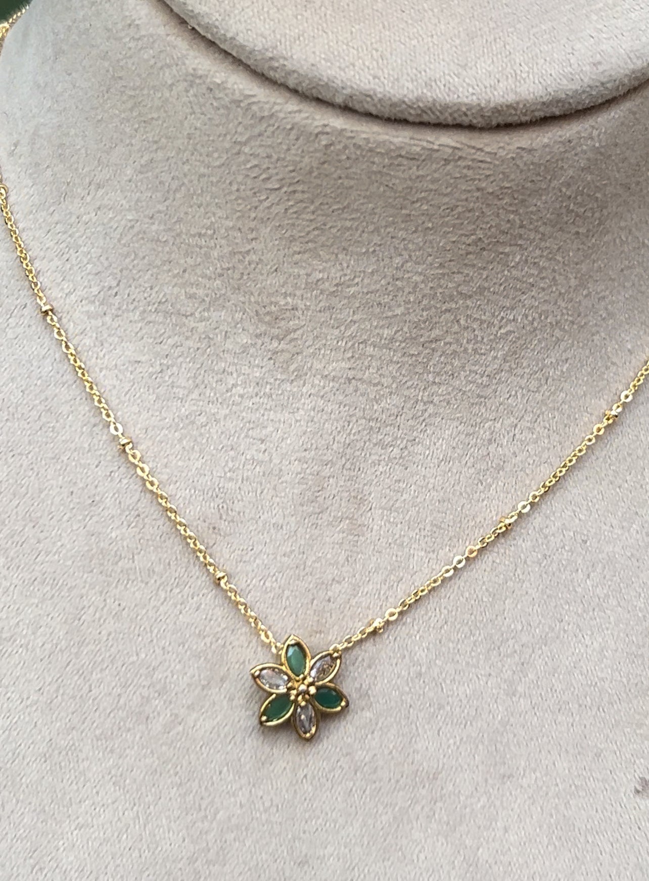 Green flower locket with chandraharam chain in 15 inches