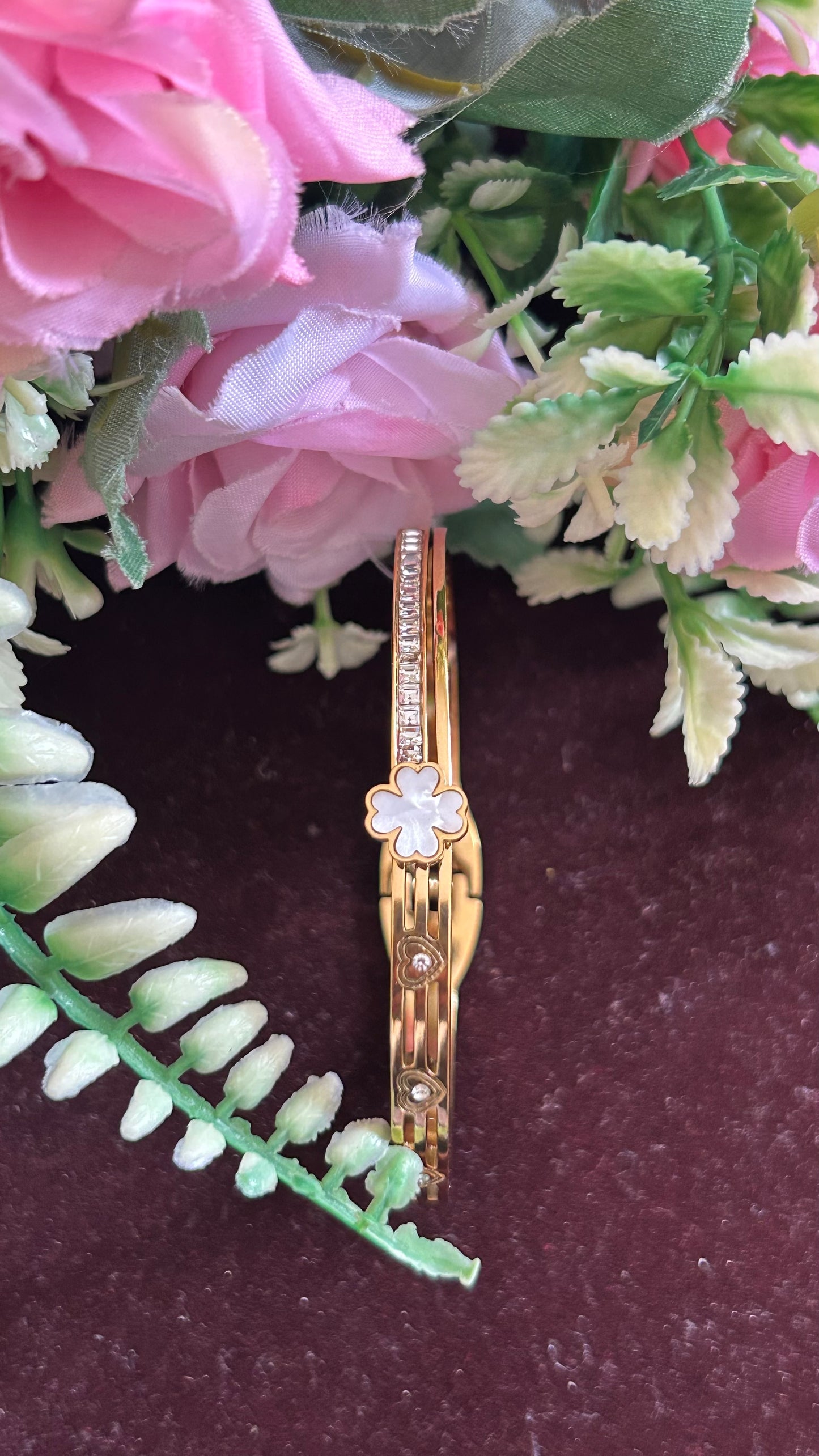 Floral Charm Gold Tone Openable Kada Bracelet