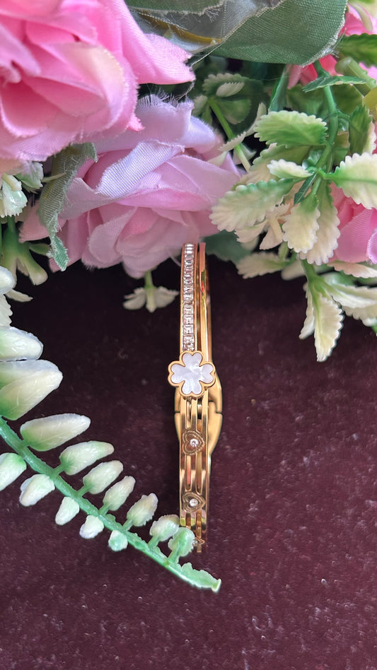 Floral Charm Gold Tone Openable Kada Bracelet