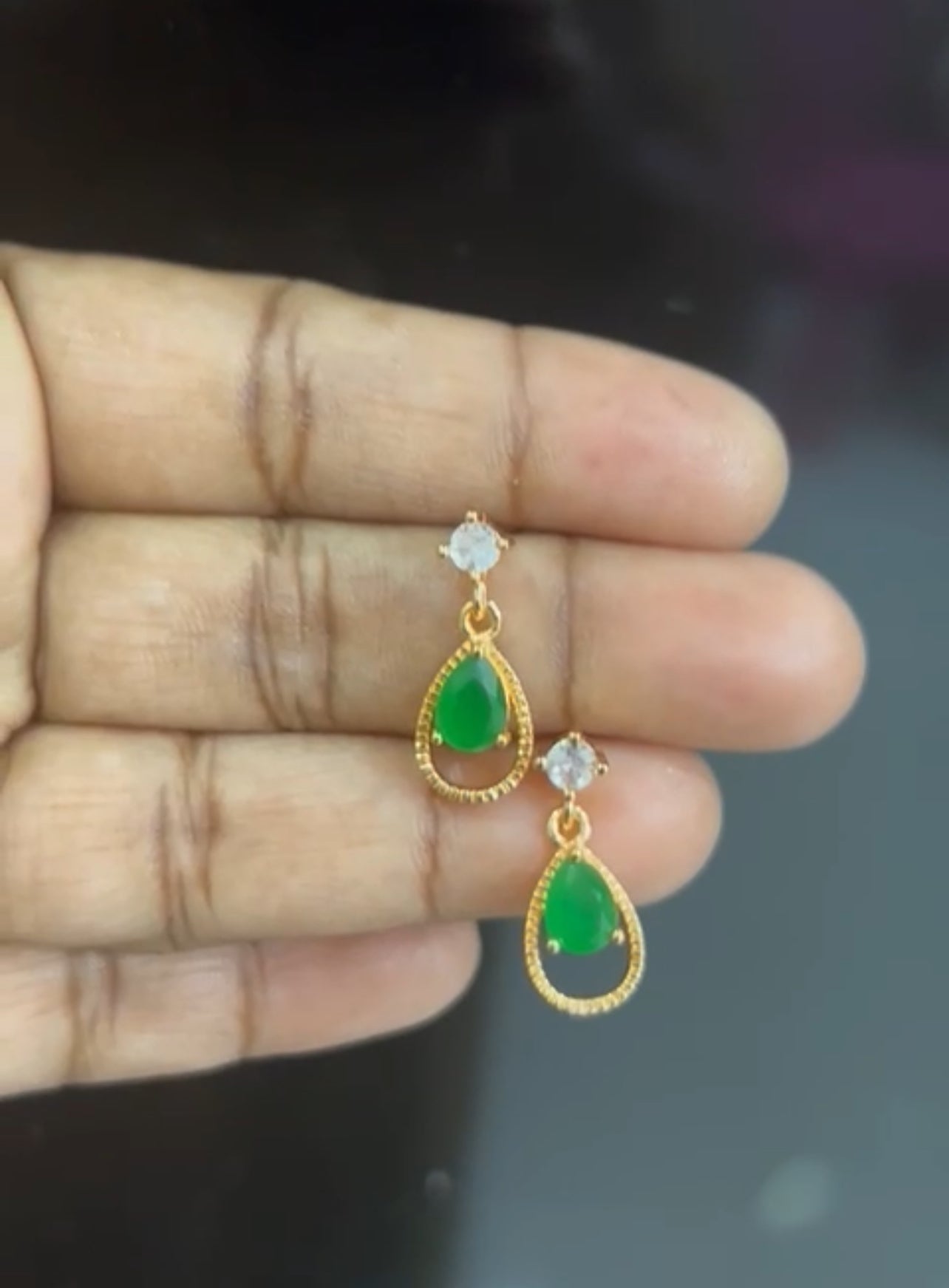 CZ single stone hanging earrings in colours