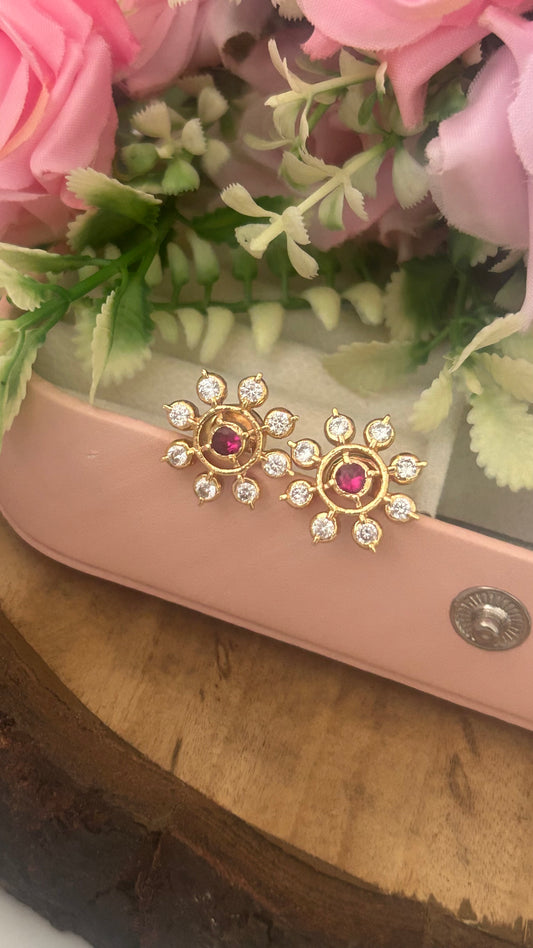 Panchaloham Sunflower Studs with middle red stone