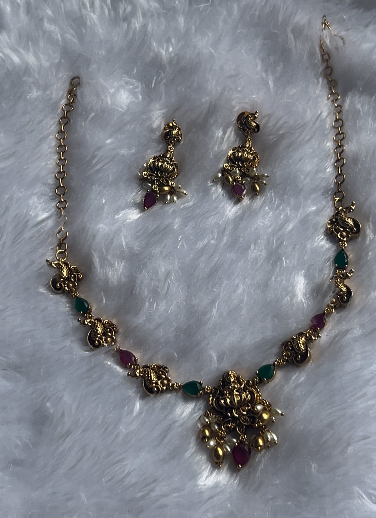 Lakshmi devi neck with peals n peacock motives