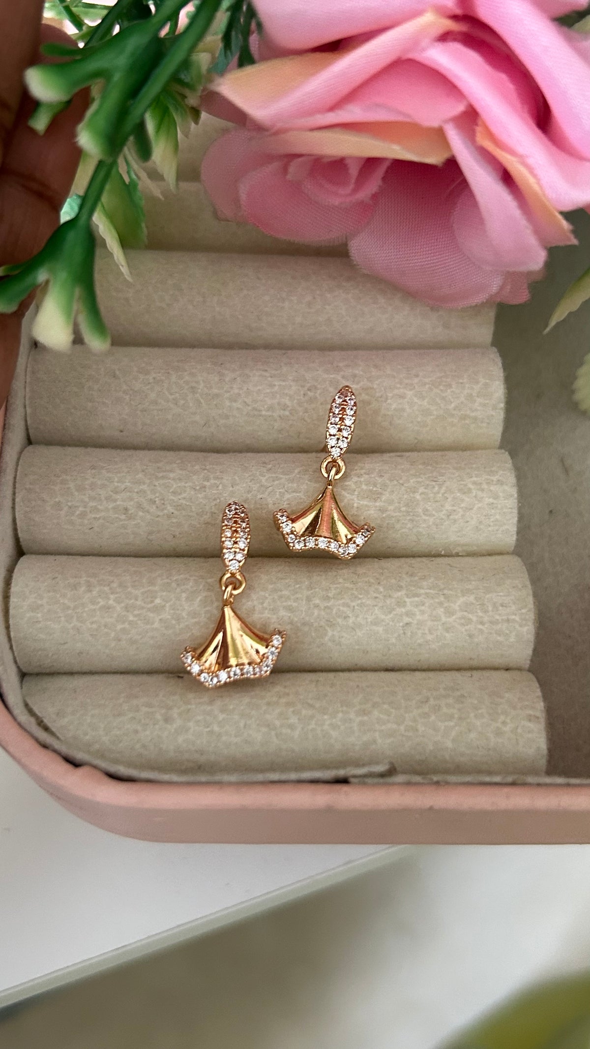 Geometric Fan Shaped CZ Earrings