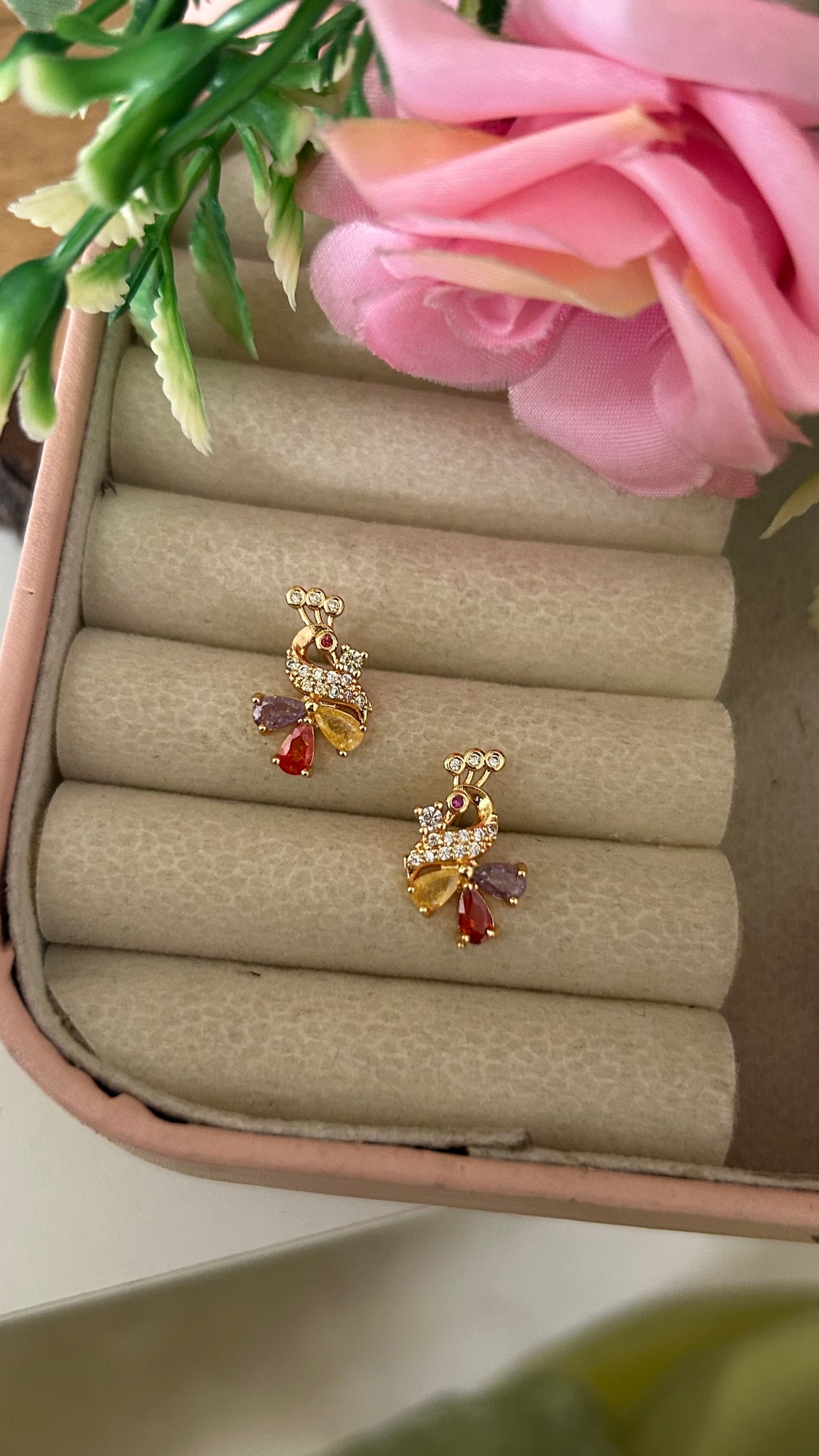 Multi-Color CZ Peacock Earrings |