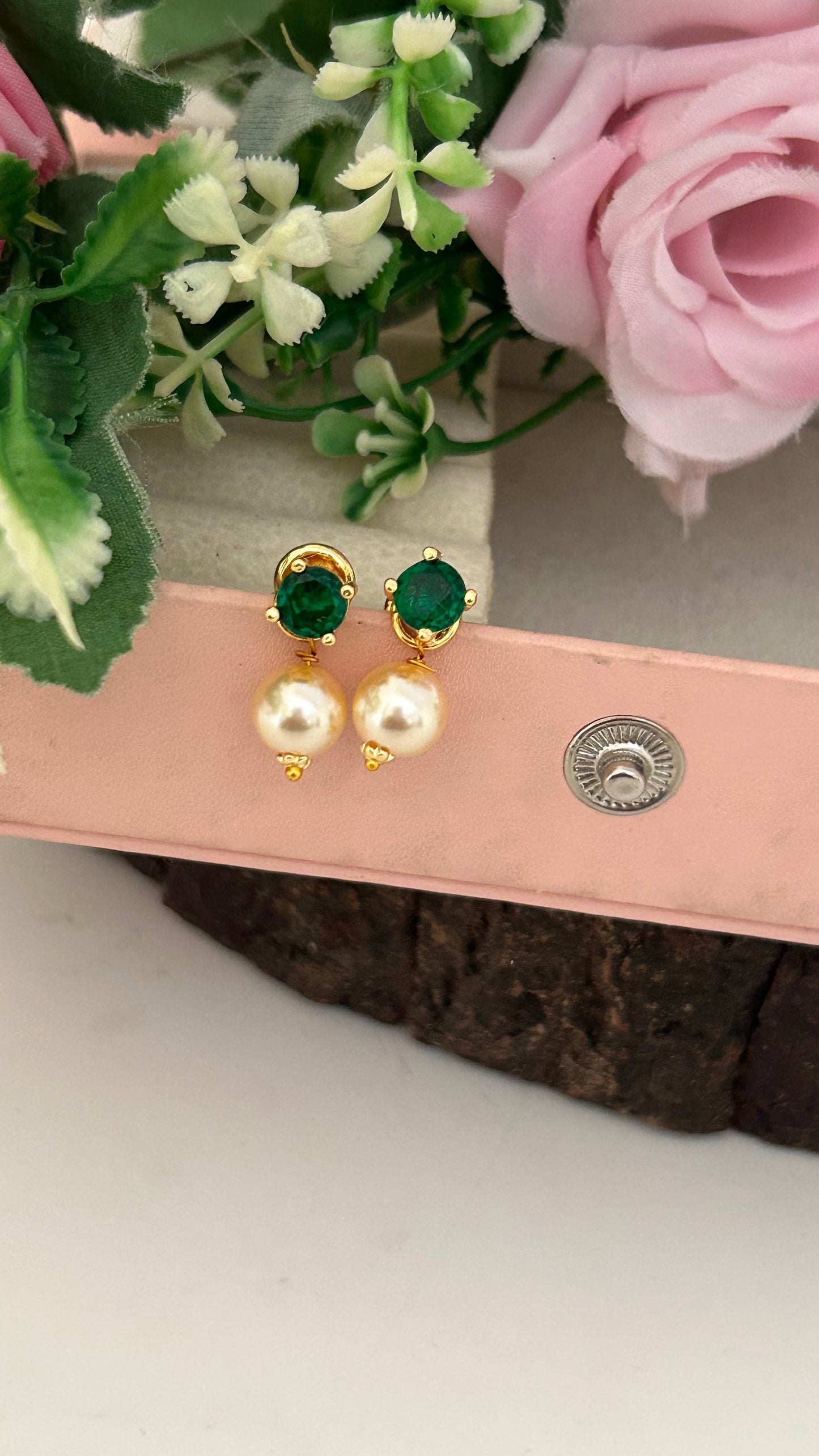 Panchaloha Stone Stud Earrings with Detachable Swarovski Pearl Drops