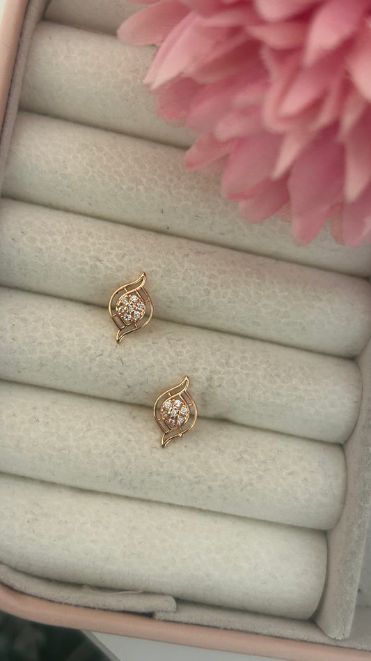 Gold Plated Leaf Stud Earrings with CZ Cluster – Minimalist Sparkle for Daily Wear