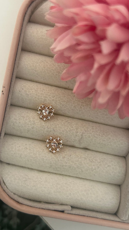 Gold Plated CZ Heart Stud Earrings – Dainty Openwork Design for Romantic Charm