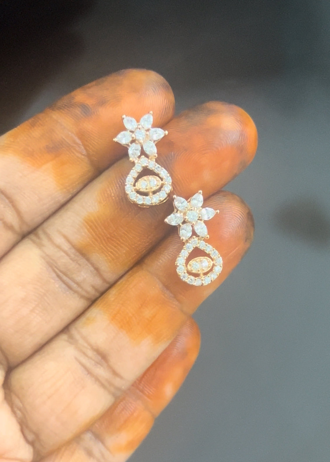 CZ flower earring with full white stones