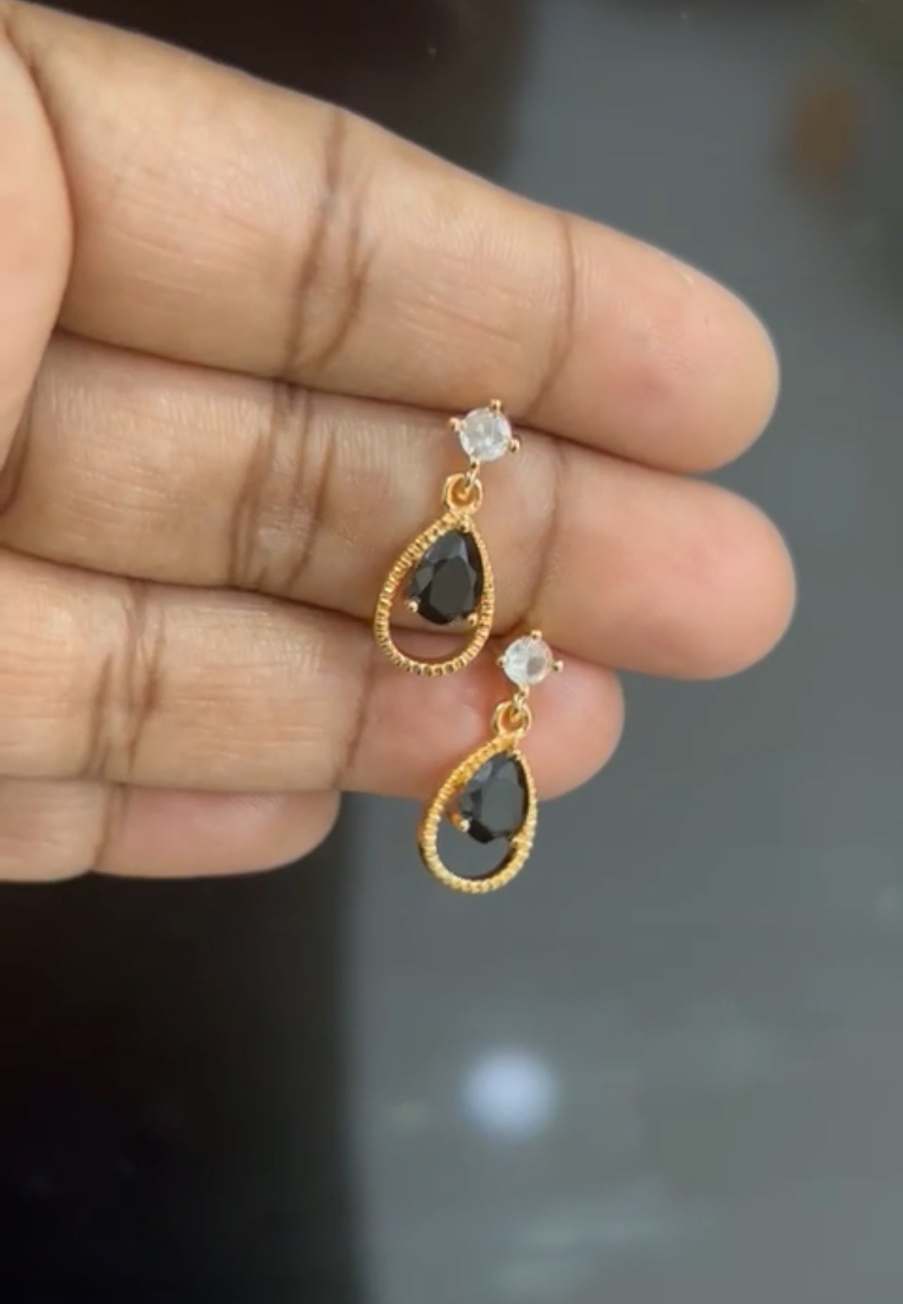 CZ single stone hanging earrings in colours