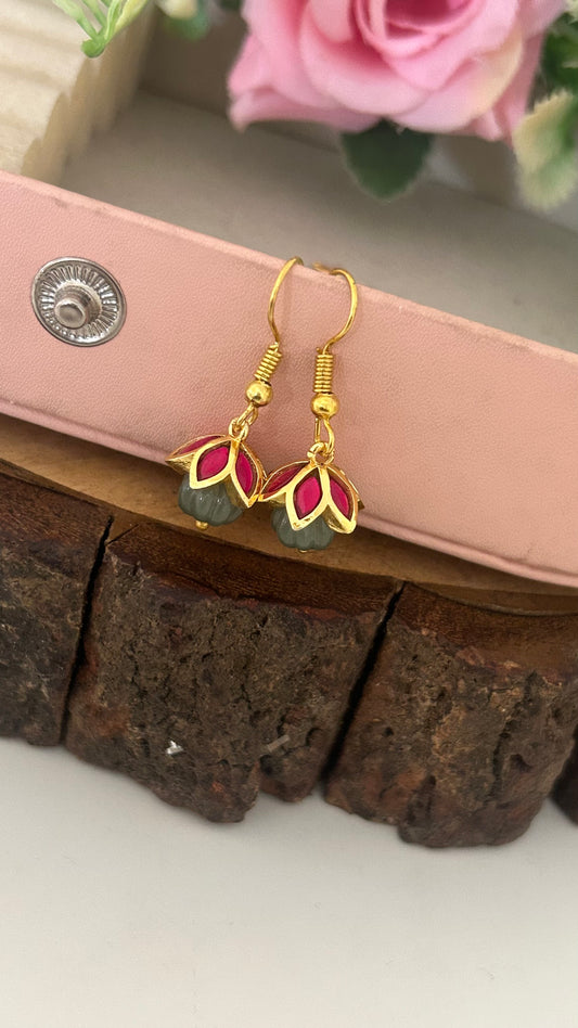Elegant Lotus Design Kundan Hanging Earrings with Gold Finish