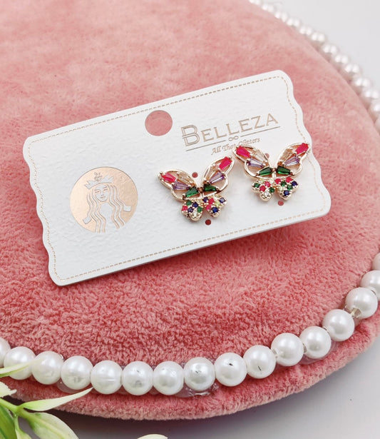 CZ multicolour butterfly stud